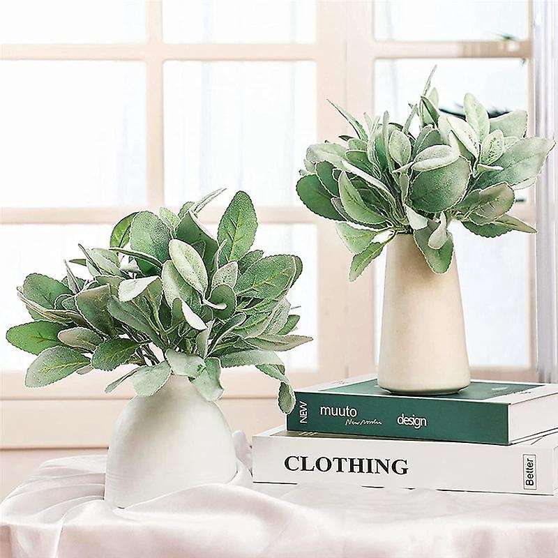 24 Pcs Artificial Flocked Lambs Ear Greenery Stems Faux Lambs Ear Stems Lamb's Ear Faux Greenery De