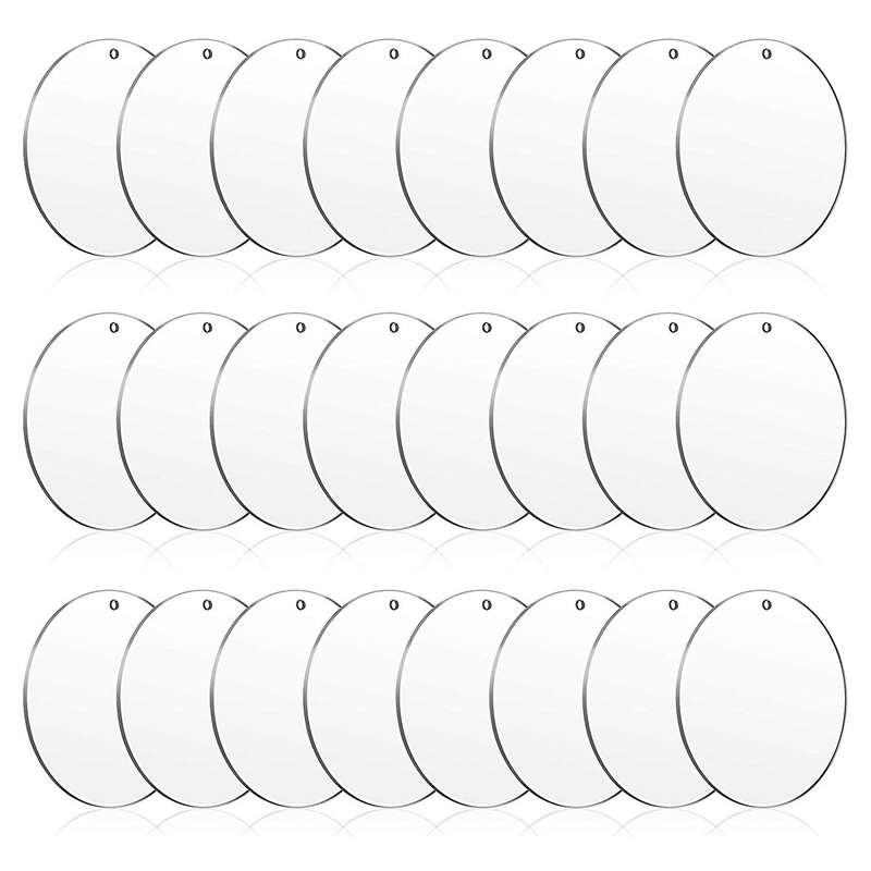 24 PCS 10cm Acrylic Circle Transparent Ornament, Blank Disc with Hole, Suitable for DIY Craft Projec
