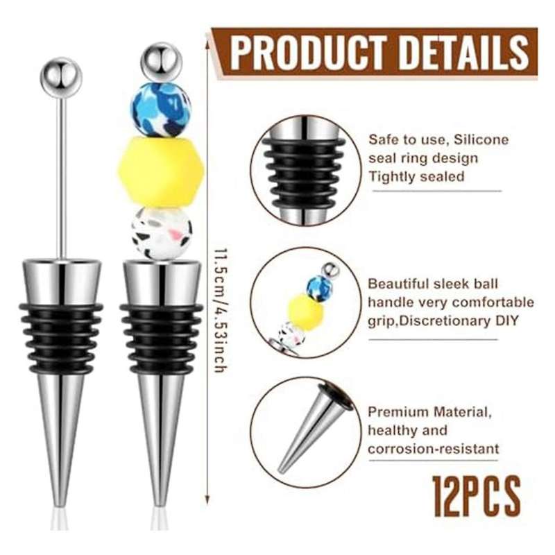 24 Pcs Beadable Wine Stoppers for Wine Bottles Wine Saver Bottle Stopper for Beverage Gifts Holiday