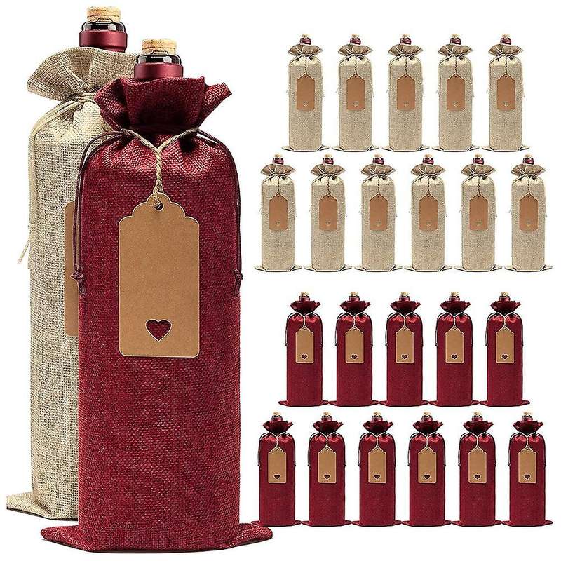 24 Pcs Burlap Wine Bags Bags,wine Bottle Bags with Drawstrings,tags & Ropes,reusable Wine Bottle Co