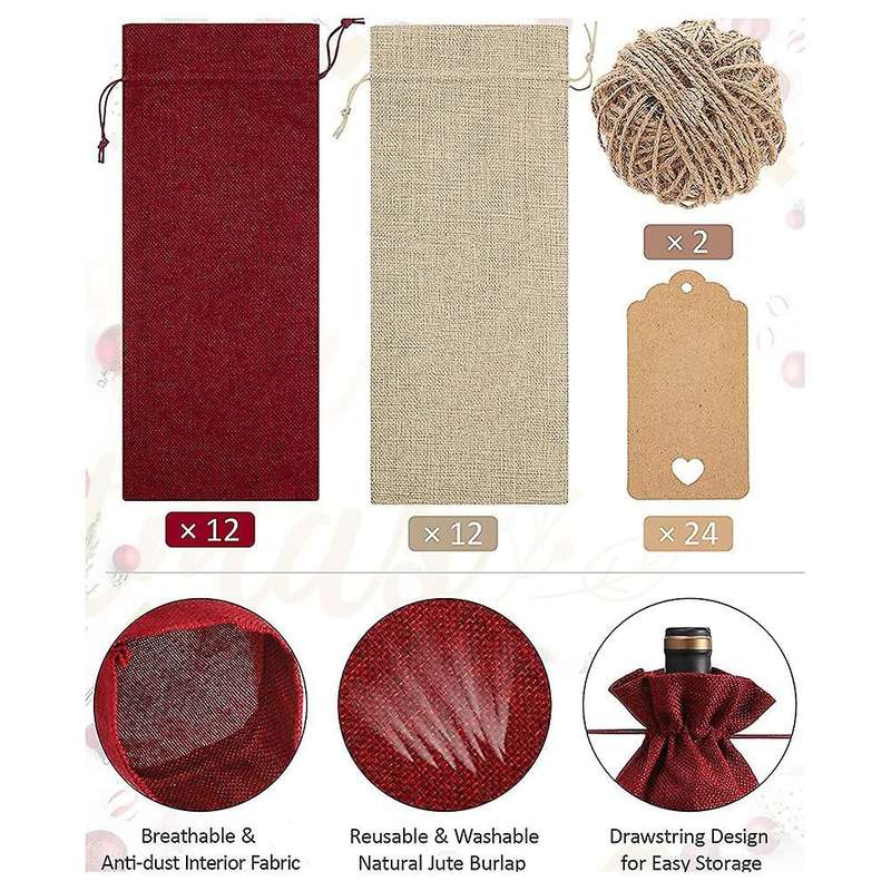 24 Pcs Burlap Wine Bags Bags,wine Bottle Bags with Drawstrings,tags & Ropes,reusable Wine Bottle Co