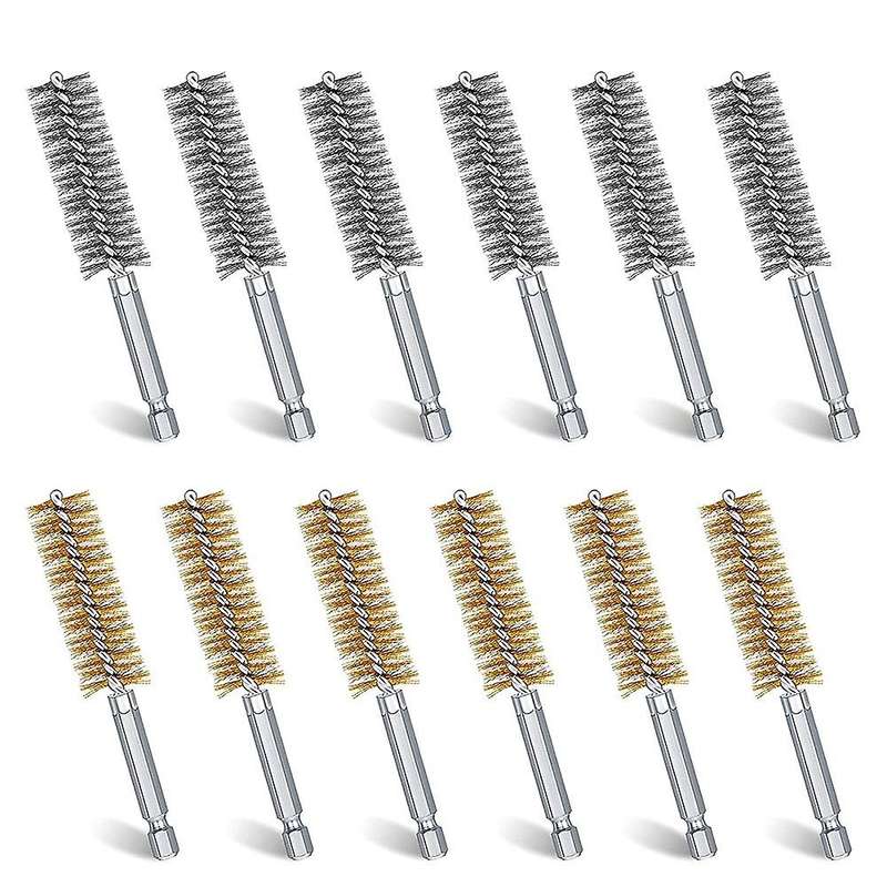 24 Pcs Bore Cleaning Brush Set Wire Bore Brush Set Stainless Steel Cleaning Brush for Power Drill Im