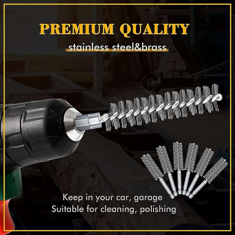 24 Pcs Bore Cleaning Brush Set Wire Bore Brush Set Stainless Steel Cleaning Brush for Power Drill Im