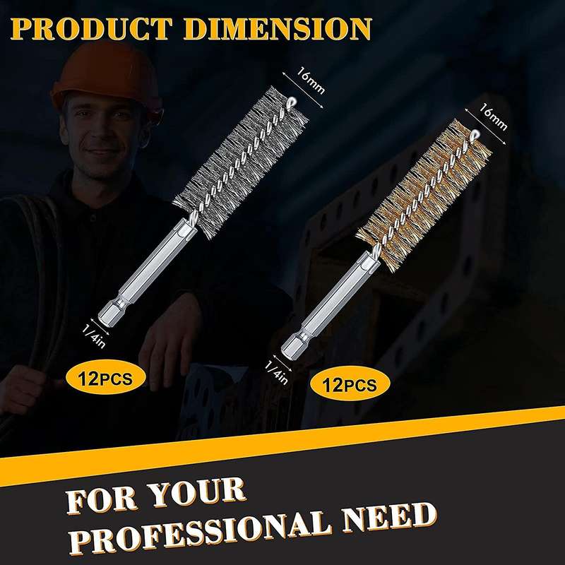 24 Pcs Bore Cleaning Brush Set Wire Bore Brush Set Stainless Steel Cleaning Brush for Power Drill Im