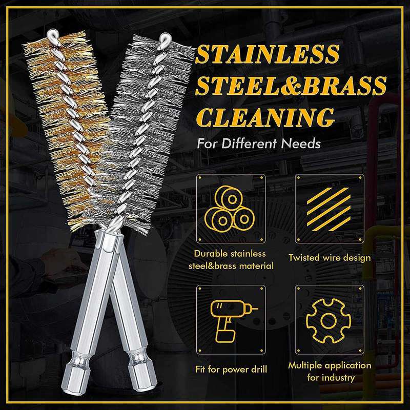 24 Pcs Bore Cleaning Brush Set Wire Bore Brush Set Stainless Steel Cleaning Brush for Power Drill Im