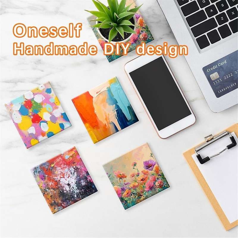 24 PCS Ceramic Tiles for Crafts Inches and Self-Adhesive Cork Mat ,Unglazed Ceramic Coasters for Cra