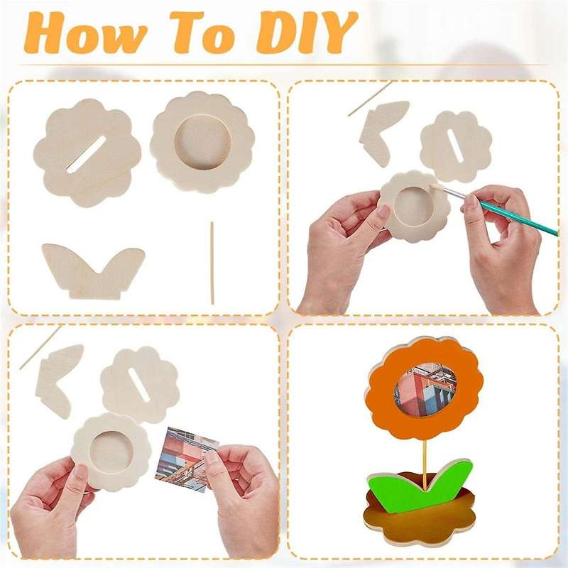 24 Pcs DIY Wood Flower Shape Picture Frames Unfinished Solid Wood Picture Frames Painting Crafts Wo