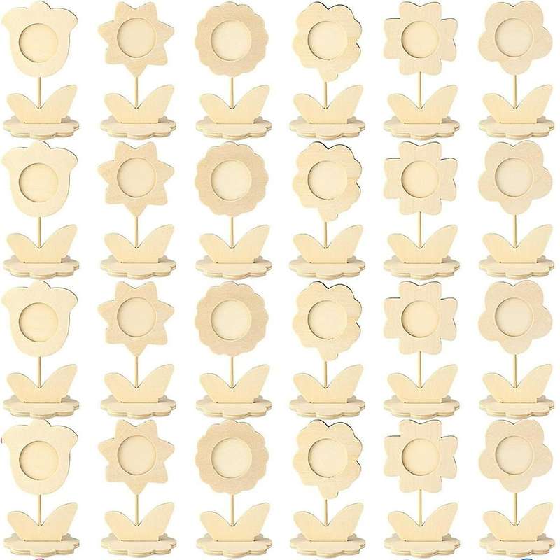 24 Pcs DIY Wood Flower Shape Picture Frames Unfinished Solid Wood Picture Frames Painting Crafts Wo
