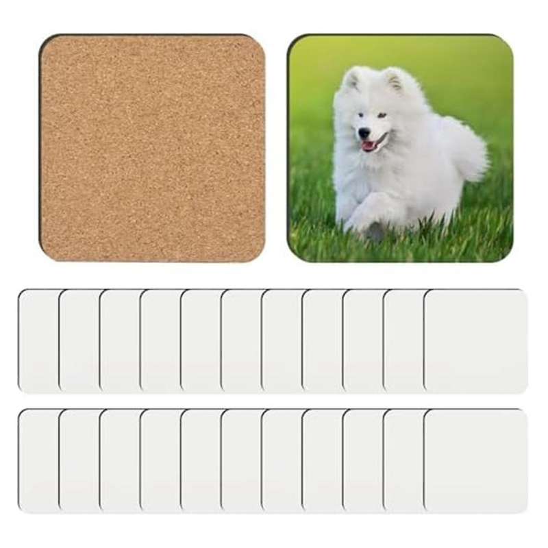 24 Pcs Sublimation Coasters Blank Mdf Cork Backed Heat Transfer Coasters for Diy Painting Art Crafts