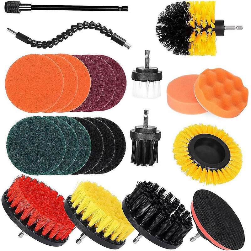 24 Piece Attachments Set, Sponge Cleaning Brush Drill Brushes for Grout, Tiles, Sinks, Bathtub, Bath