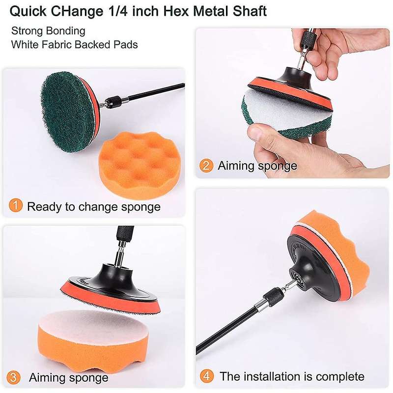 24 Piece Attachments Set, Sponge Cleaning Brush Drill Brushes for Grout, Tiles, Sinks, Bathtub, Bath