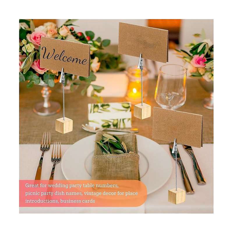 24 Pcs Rustic Wooden Table Number Holders Place Number Holder Stand with Memo Clips and Kraft Cards