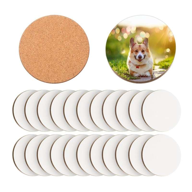 24 Pcs Sublimation Coasters 4 X 4 Inch Hardboard Coaster Cork and MDF Blank Coasters Sublimation Car