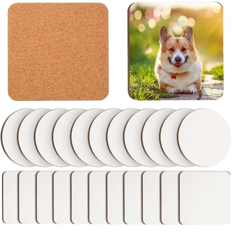 24 Pcs Sublimation Coasters 4 X 4Inch Hardboard Coaster Cork and MDF Blank Sublimation Car Coasters