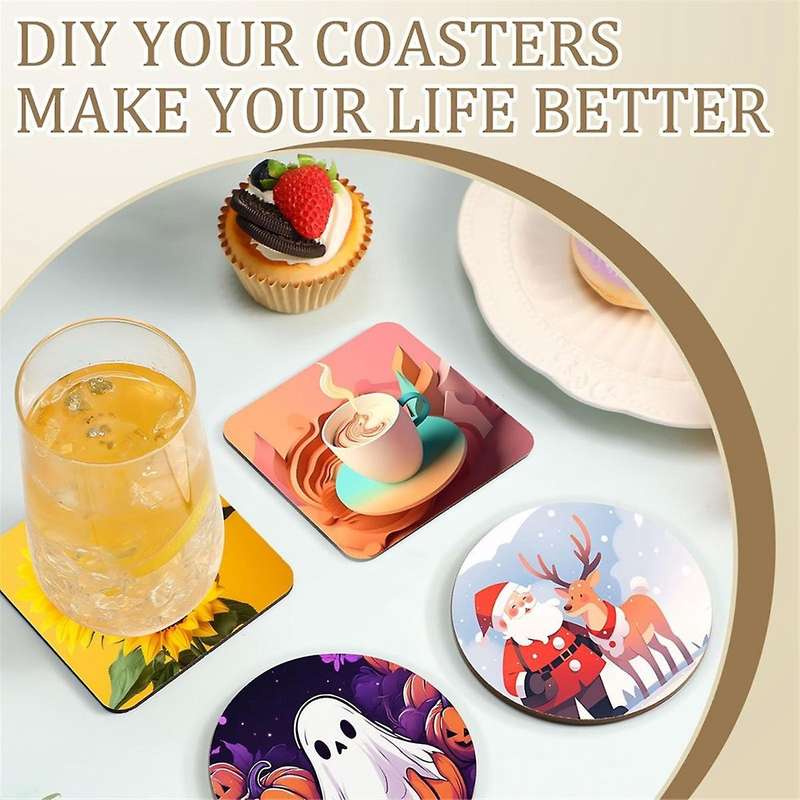 24 Pcs Sublimation Coasters 4 X 4Inch Hardboard Coaster Cork and MDF Blank Sublimation Car Coasters
