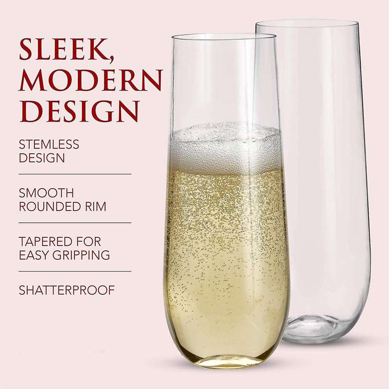 24 Stemless Plastic Champagne - 9 Plastic Champagne Glasses Clear Unbreakable Toasting Glasses Disp