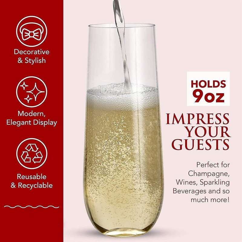 24 Stemless Plastic Champagne - 9 Plastic Champagne Glasses Clear Unbreakable Toasting Glasses Disp