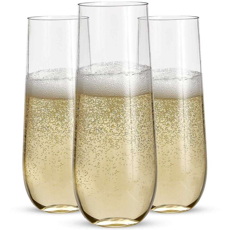 24 Stemless Plastic Champagne - 9 Plastic Champagne Glasses Clear Unbreakable Toasting Glasses Disp