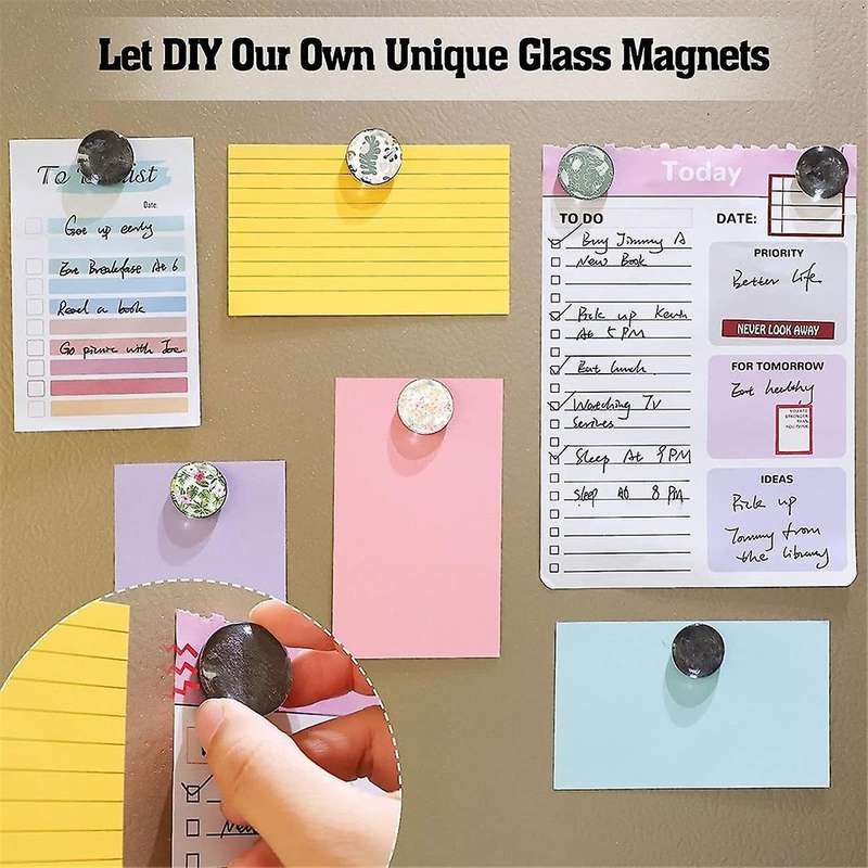 24 Sets Craft Fridge Magnet Glass Ceramic Magnet with Adhesive Backing and Transparent Clear Glass D