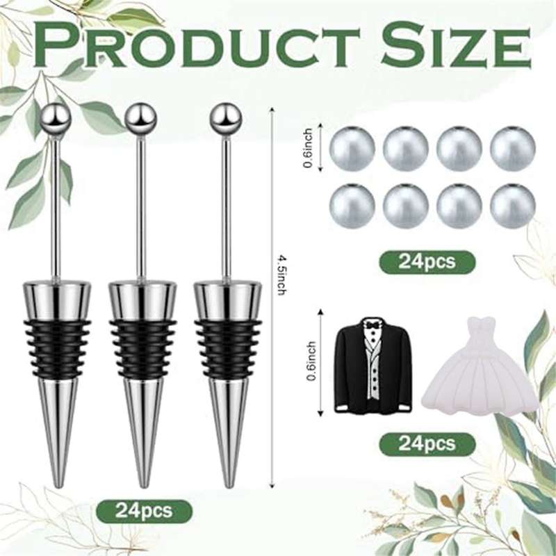 24 Sets Wedding Beadable Wine Bottle Stoppers Bride and Groom Beadable Items for Wedding Engagement