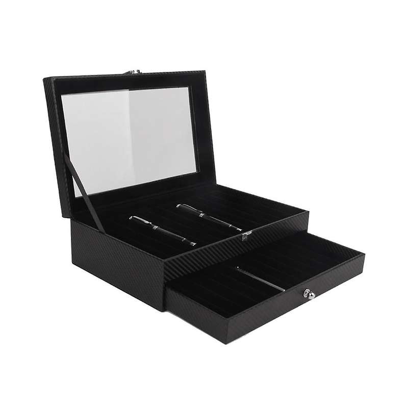 24 Slots Wooden Pen Display Storage Box Luxury 2 Layer PU Pen Case Fountain Pen- Jewelry Organizer