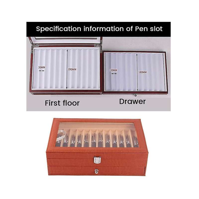 24 Slots Wooden Pen Display Storage Box Luxury 2 Layer PU Pen Case Fountain Pen- Jewelry Organizer