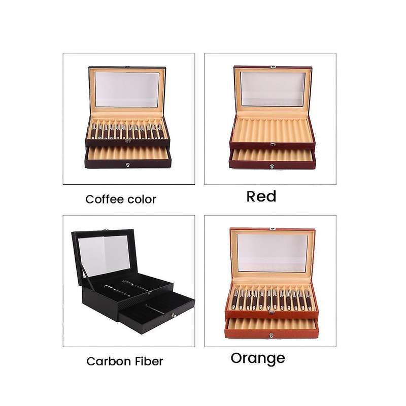 24 Slots Wooden Pen Display Storage Box Luxury 2 Layer PU Pen Case Fountain Pen- Jewelry Organizer