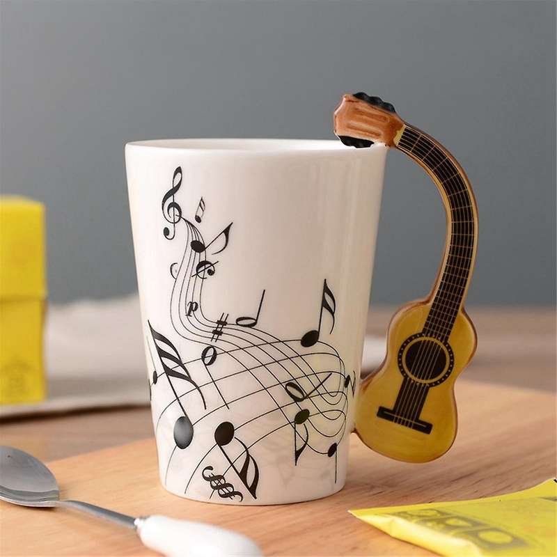 240Ml, Music Ceramic Mug Cute Coffee Tea Milk Stave Mugs and Cups with Handle Novelty Gifts,Wooden G