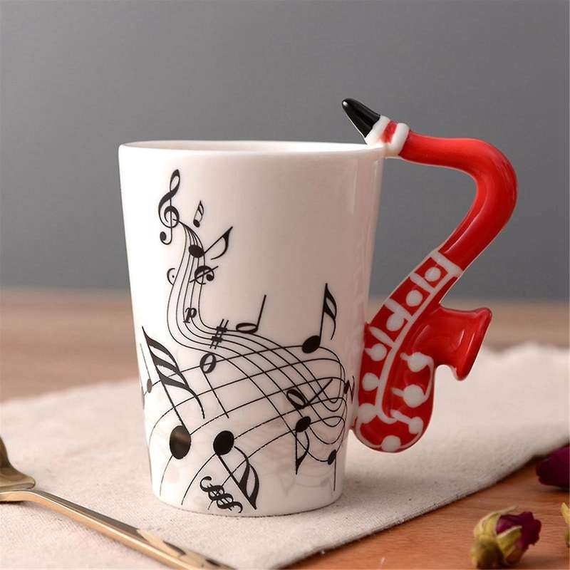 240Ml, Music Ceramic Mug Cute Coffee Tea Milk Stave Mugs and Cups with Handle Novelty Gifts,Wooden G