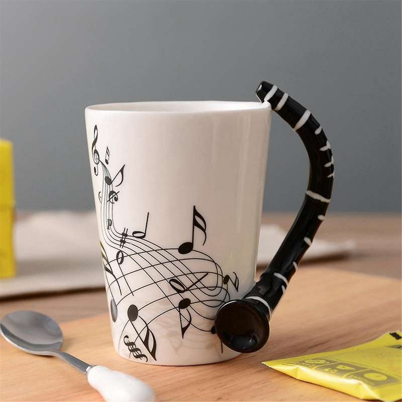 240Ml, Music Ceramic Mug Cute Coffee Tea Milk Stave Mugs and Cups with Handle Novelty Gifts,Wooden G