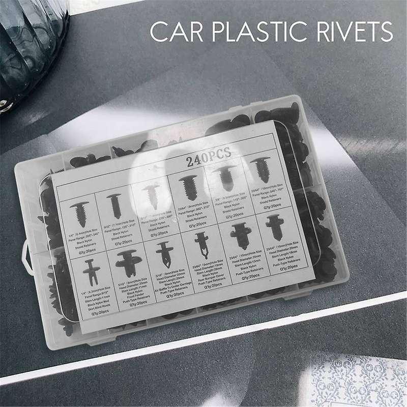 240Pc Bumper Retainer Clips Car Rivets Fasteners Push Retainer Kit Auto Push Pin Rivets Set Door Tri