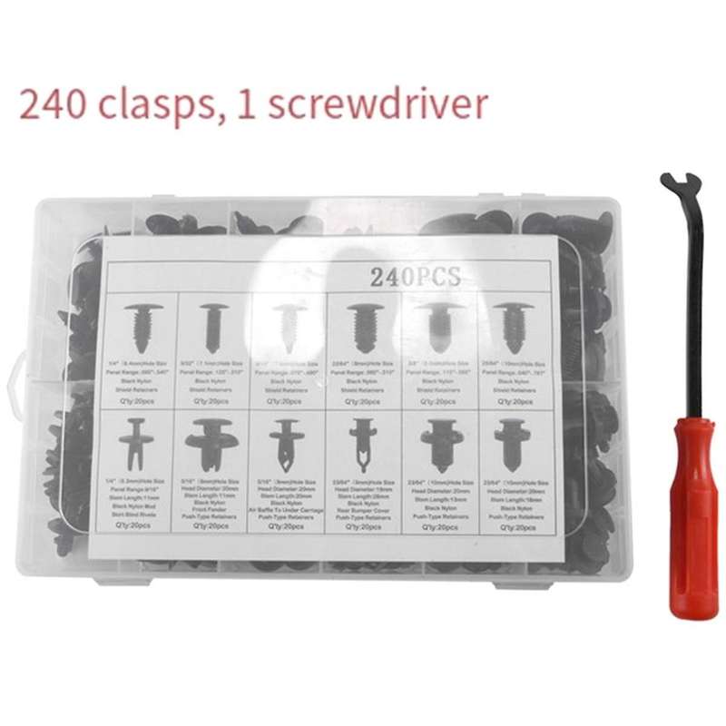 240Pc Bumper Retainer Clips Car Rivets Fasteners Push Retainer Kit Auto Push Pin Rivets Set Door Tri