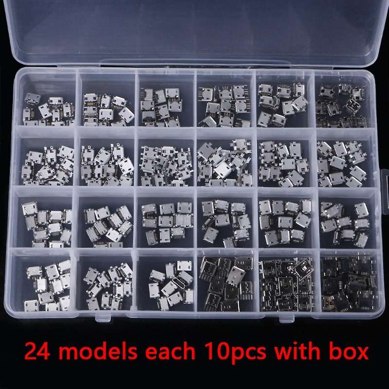 240Pcs - 24 Models Micro-USB Box MINI Android Mobile Phone Charging Accessories Connector Socket Jac