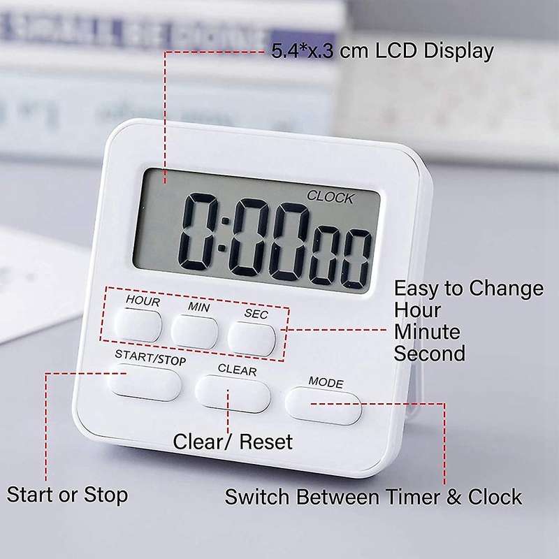 24-Hours Digital Kitchen Timer, Large Display, Loud Alarm, Magnetic Backing Stand Memory Recall Func