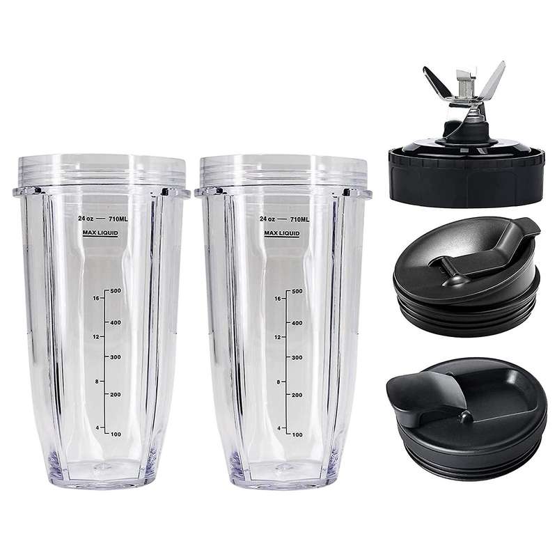 24Oz Cups Compatible for Auto IQ Series Blender,Pro Replacement Parts with 2 Type Lids,7Fins Extract