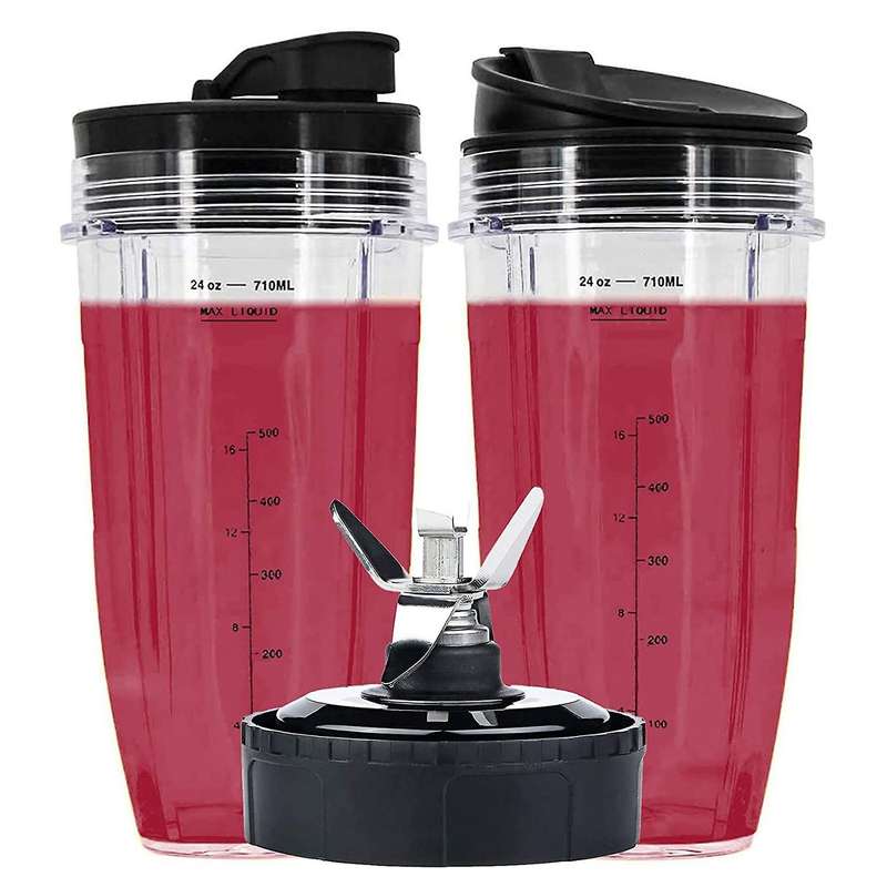 24Oz Cups Compatible for Auto IQ Series Blender,Pro Replacement Parts with 2 Type Lids,7Fins Extract