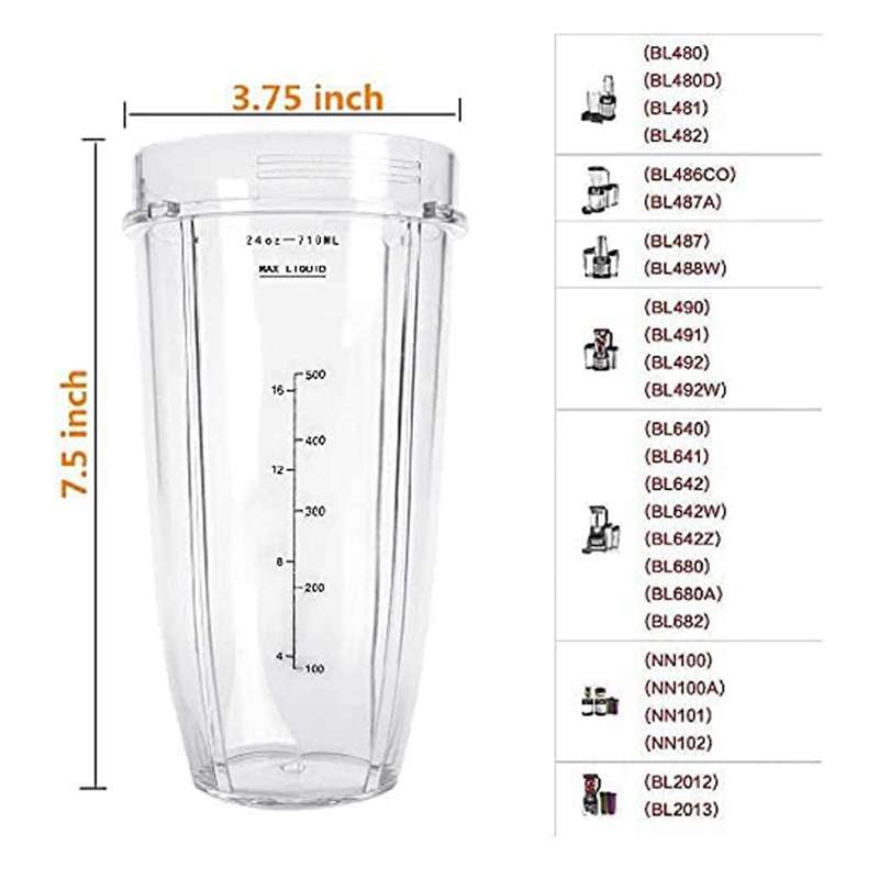 24Oz Cups Compatible for Auto IQ Series Blender,Pro Replacement Parts with 2 Type Lids,7Fins Extract