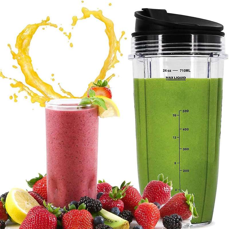 24Oz Cups Compatible for Auto IQ Series Blender,Pro Replacement Parts with 2 Type Lids,7Fins Extract