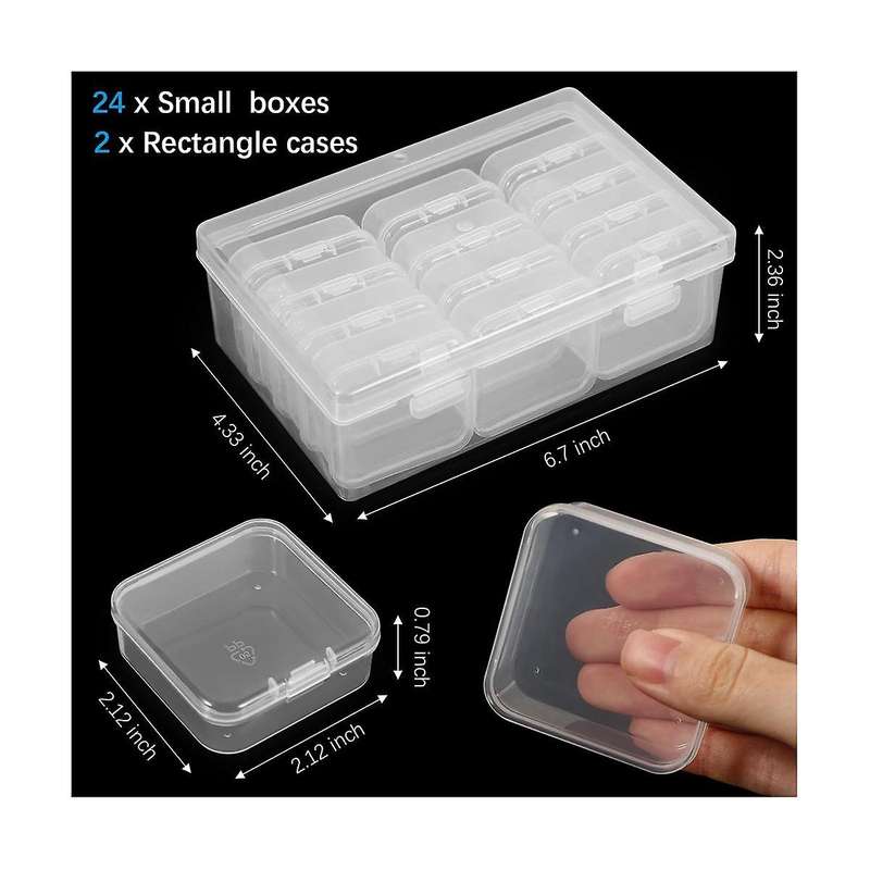 24pc Small Bead Organizer Plastic Storage Containers Clear Storage Case Craft Containers with 2pc H