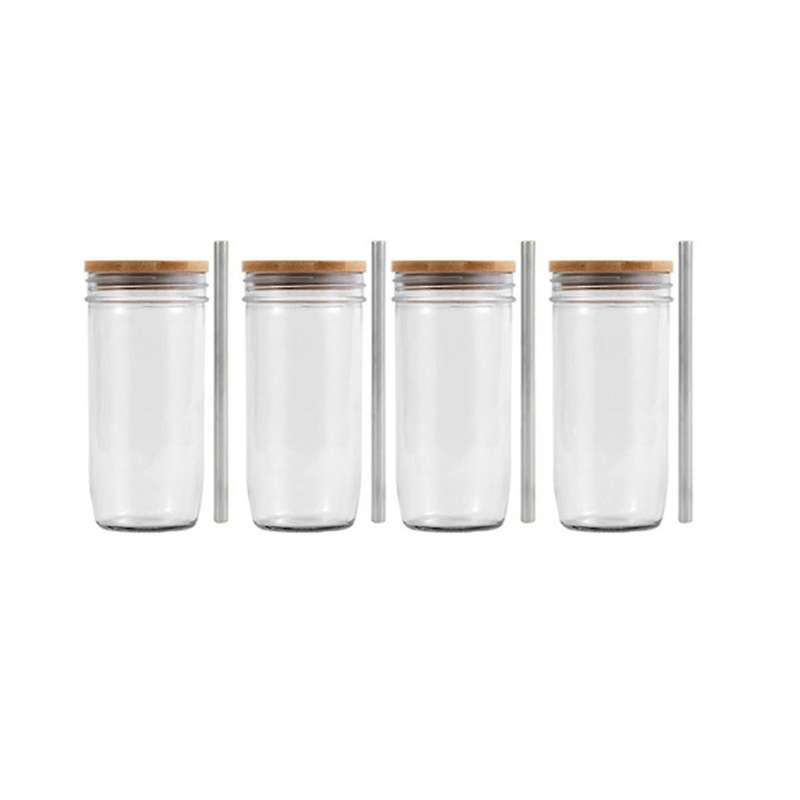 24oz Glass Tumbler Cup with Bamboo Lid and Straw Wide Mouth Mason Jar for Smoothies, Juice, Tea, Ice