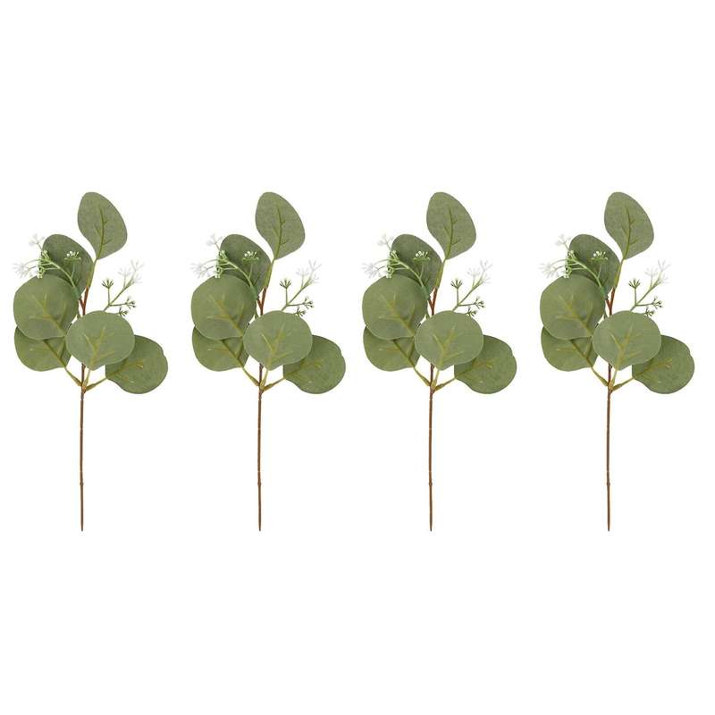 24pcs Artificial Seeded Eucalyptus Leaves Stems Faux Silver Dollar Eucalyptus Plant Branches for We
