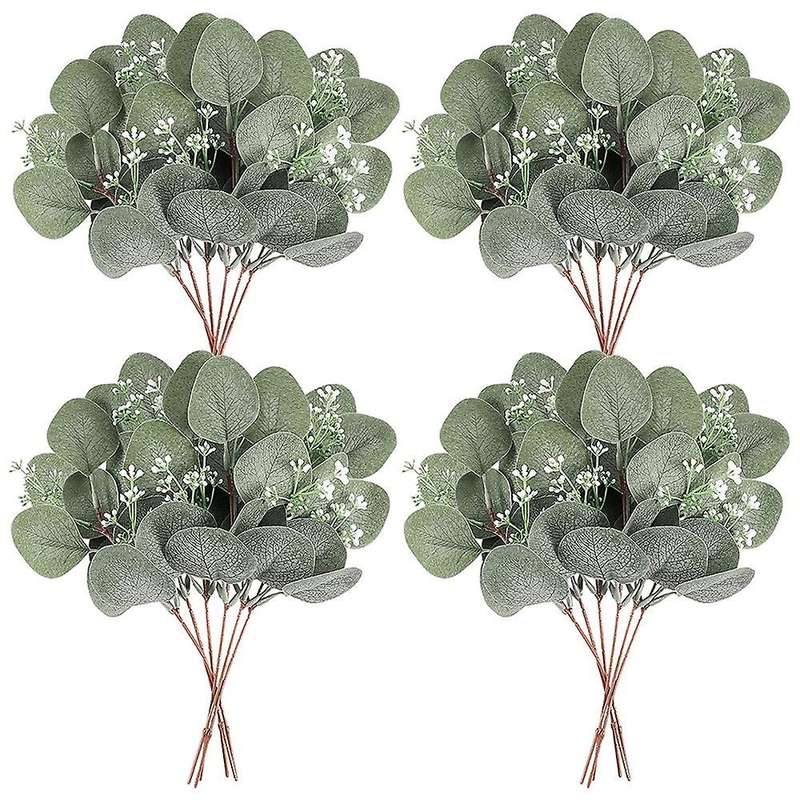 24Pcs Artificial Eucalyptus Leaves Stems Faux Eucalyptus Greenery Plant for Bouquet Vase Filler Home
