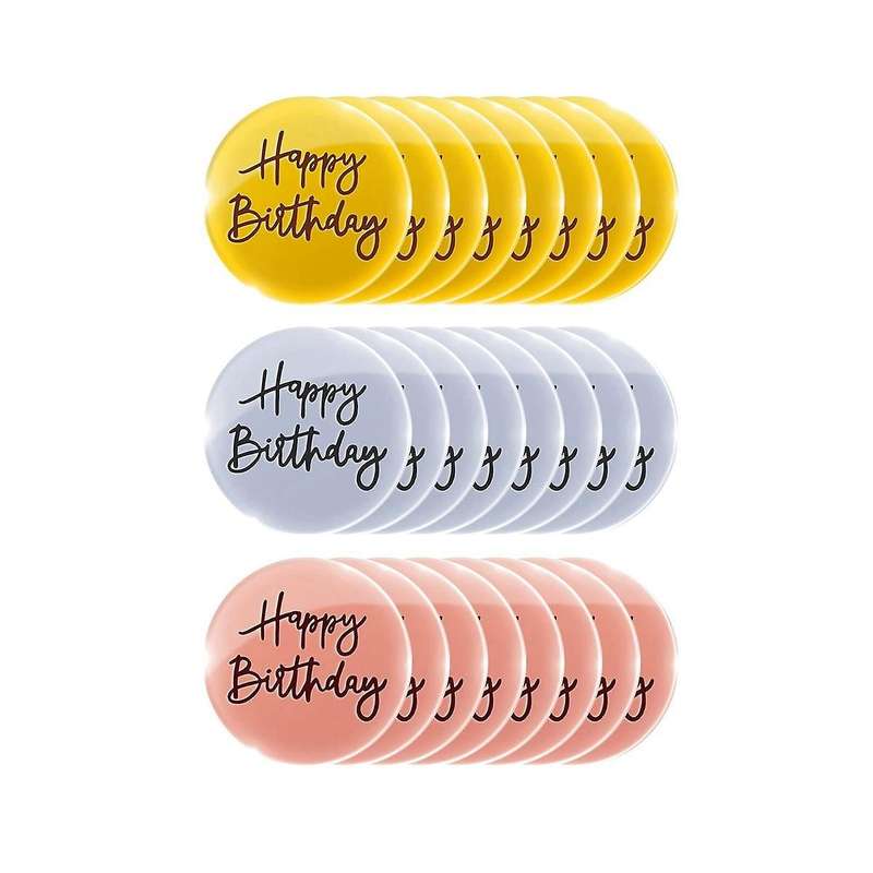 24pcs Acrylic Cake Toppers Mirror Cake Disc Mini Round Engraved Cupcake Topper for Diy Cupcake Deco