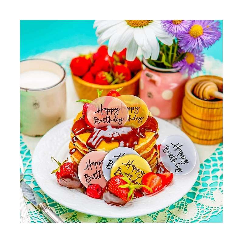 24pcs Acrylic Cake Toppers Mirror Cake Disc Mini Round Engraved Cupcake Topper for Diy Cupcake Deco