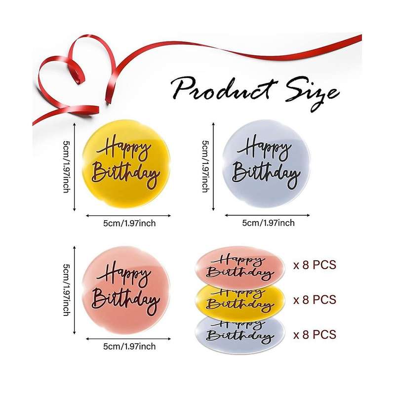 24pcs Acrylic Cake Toppers Mirror Cake Disc Mini Round Engraved Cupcake Topper for Diy Cupcake Deco