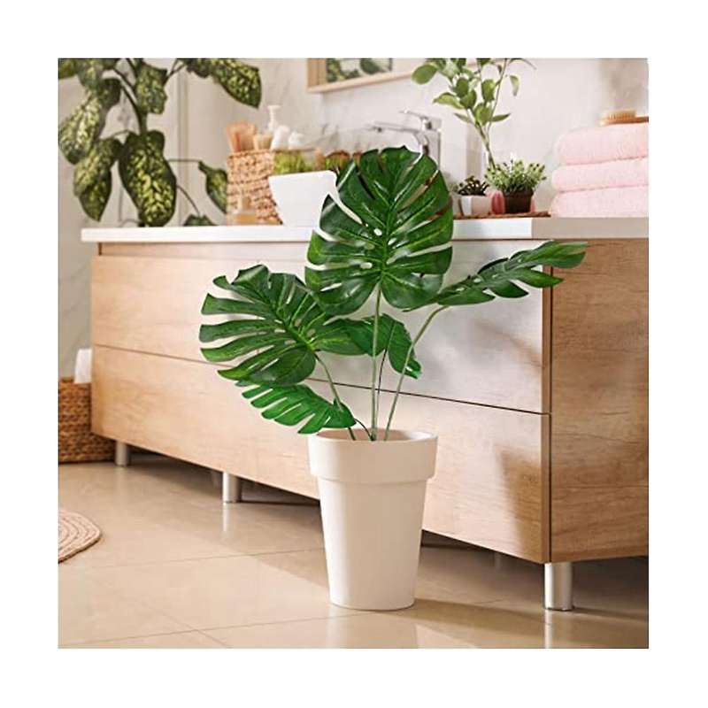 24pcs Artificial Palm Leaves with Stems Faux Turtle Leaf Uv Resistant Tropical Plants for Party Ind