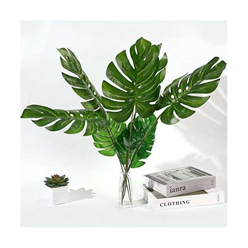 24pcs Artificial Palm Leaves with Stems Faux Turtle Leaf Uv Resistant Tropical Plants for Party Ind