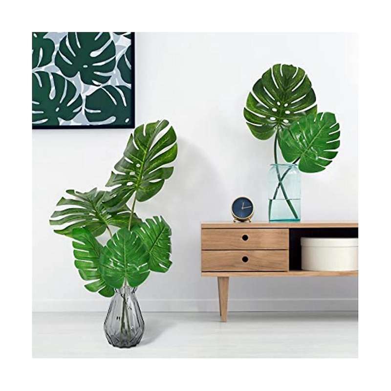 24pcs Artificial Palm Leaves with Stems Faux Turtle Leaf Uv Resistant Tropical Plants for Party Ind