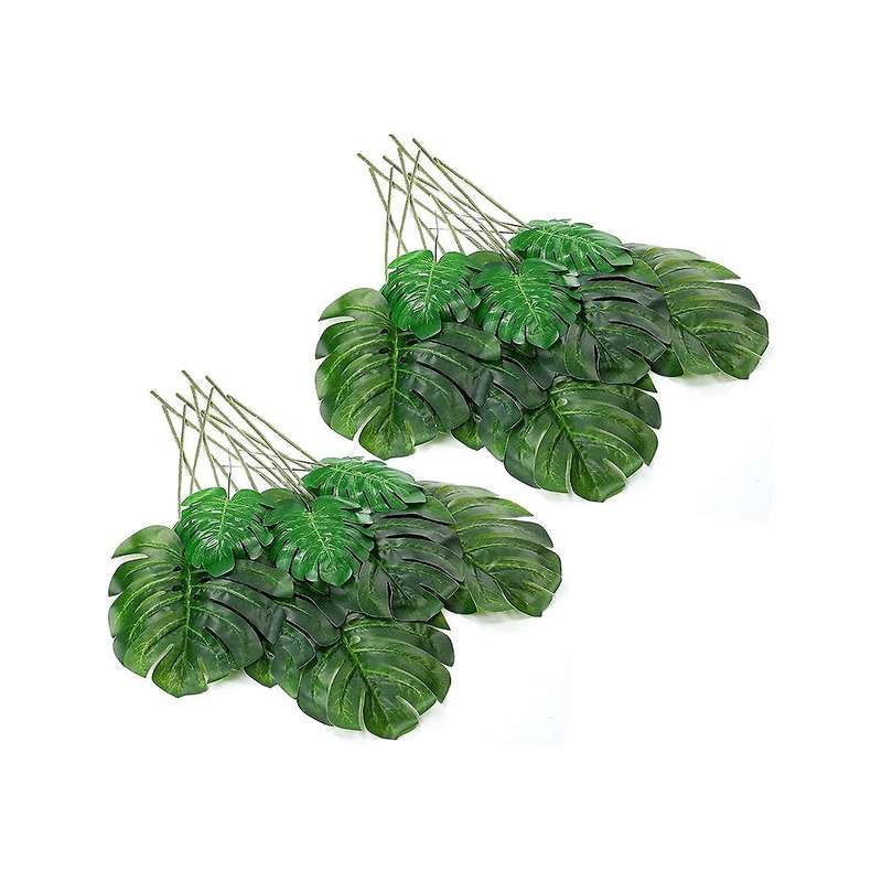 24pcs Artificial Palm Leaves with Stems Faux Turtle Leaf Uv Resistant Tropical Plants for Party Ind