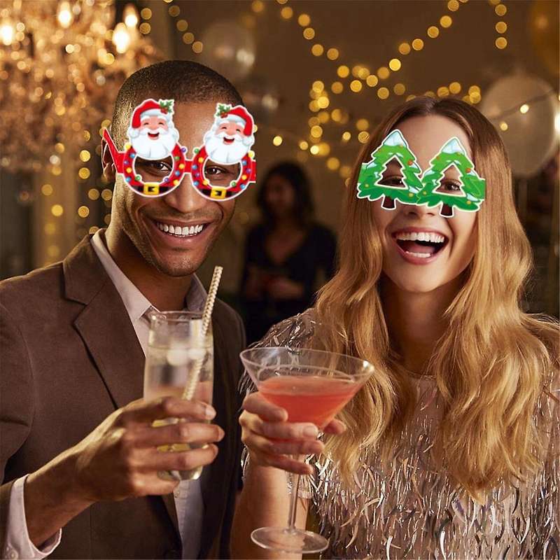 24pcs Christmas Glitter Party Glasses Frames with Decorations Accessories for Christmas Party Favor